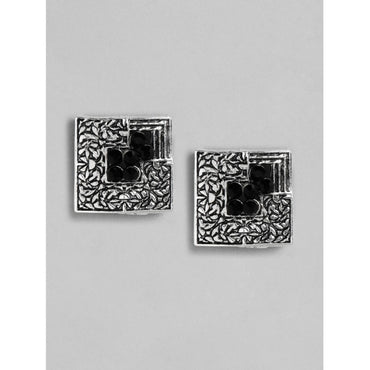 Women's Rose Gold Plated Alloy Necklace & Earings Set (Silver & Black)