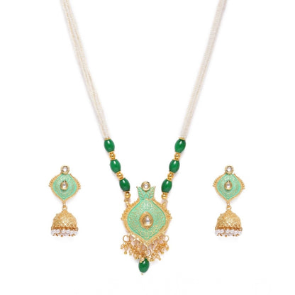 Women's Rose Gold Plated Alloy Necklace & Earings Set (Green)