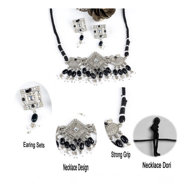 Women's Rose Gold Plated Alloy Necklace & Earings Set (Silver)