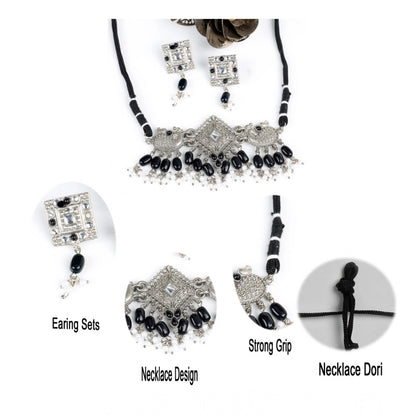 Women's Rose Gold Plated Alloy Necklace & Earings Set (Silver)