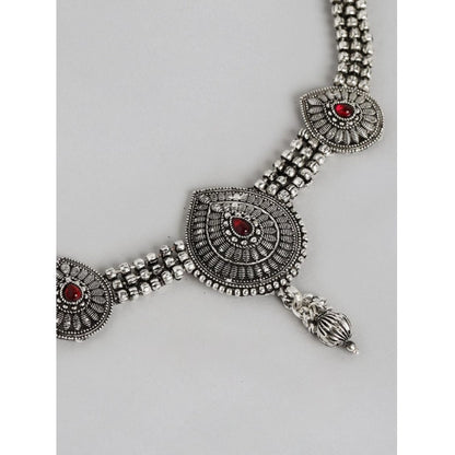 Women's Rose Gold Plated Alloy Necklace & Earings Set (Silver)