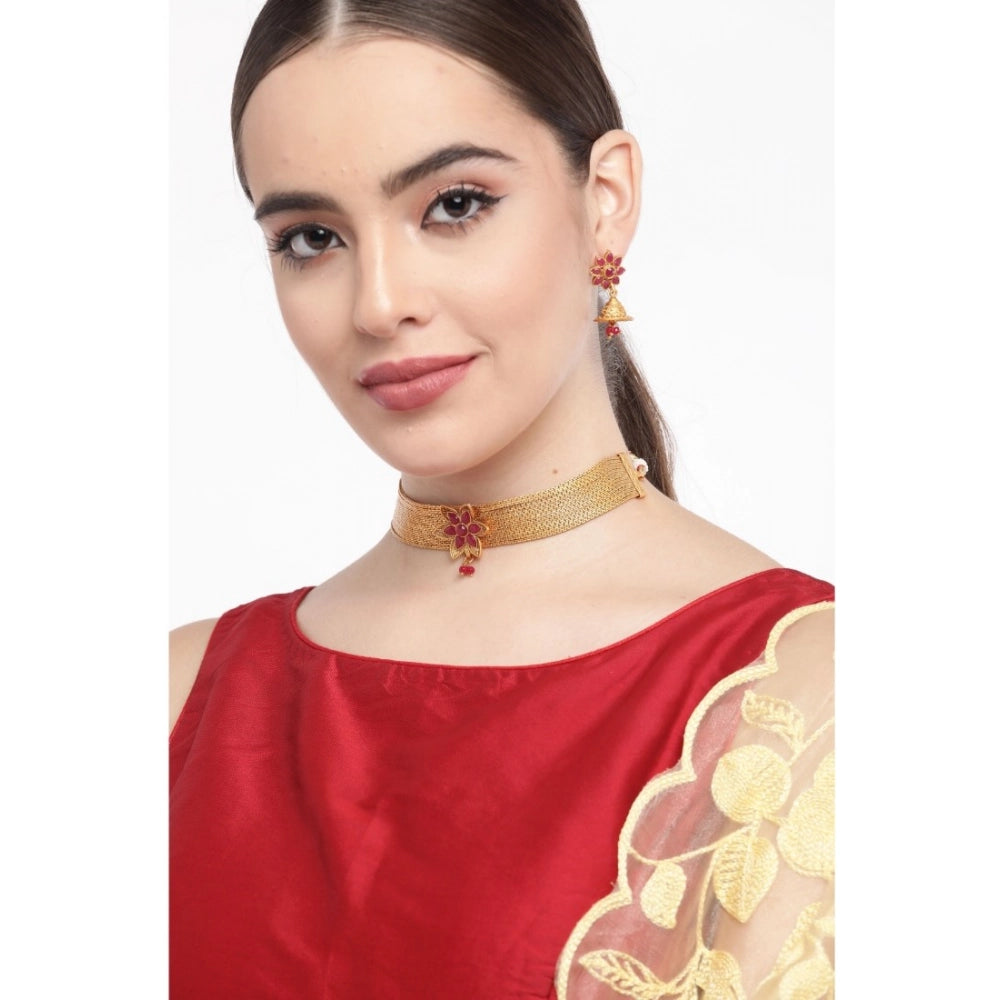 Women's Rose Gold Plated Alloy Necklace & Earings Set (Gold)