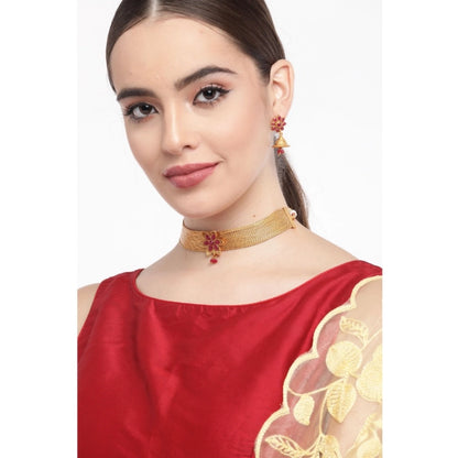 Women's Rose Gold Plated Alloy Necklace & Earings Set (Gold)