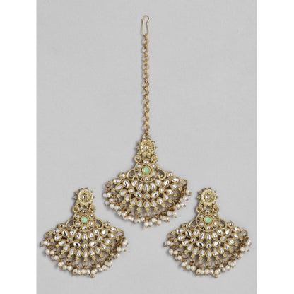 Women's Rose Gold Plated Alloy Kundan Earrings & Mangtikka (White)