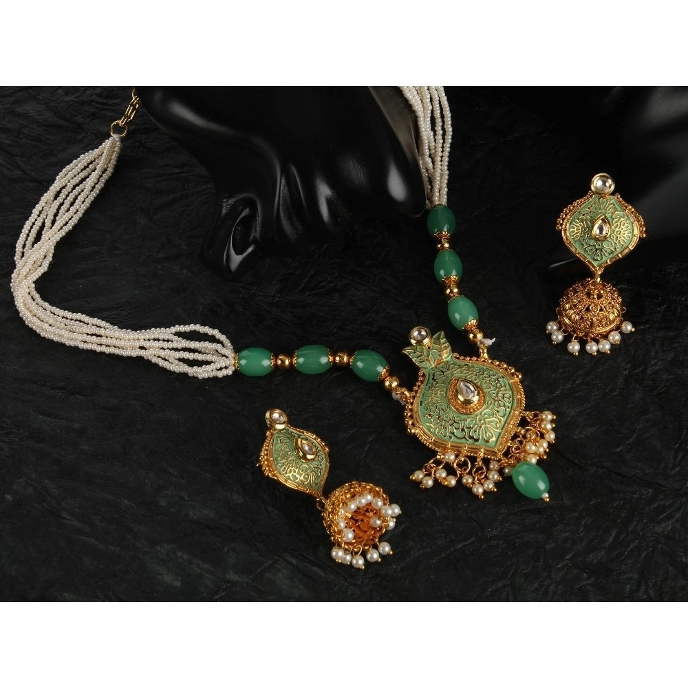 Women's Rose Gold Plated Alloy Necklace & Earings Set (Green)