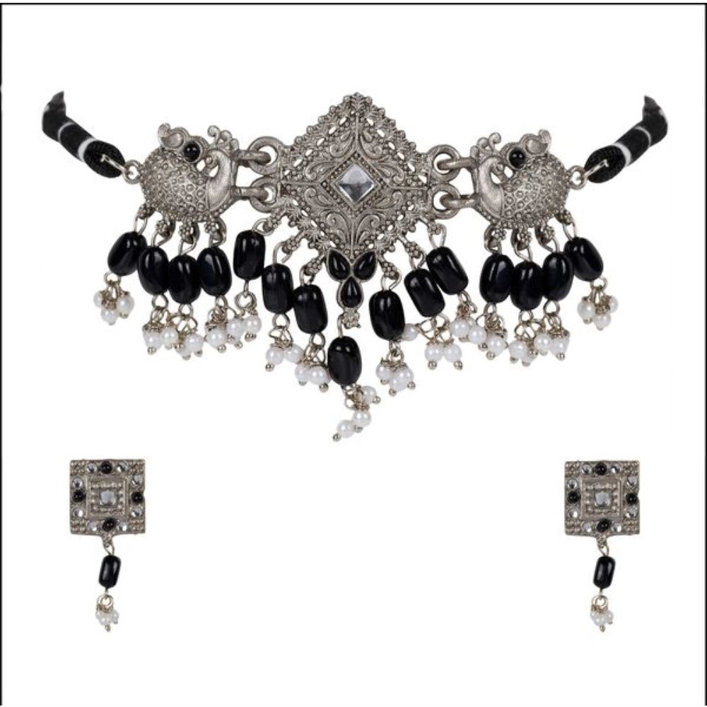 Women's Rose Gold Plated Alloy Necklace & Earings Set (Silver)