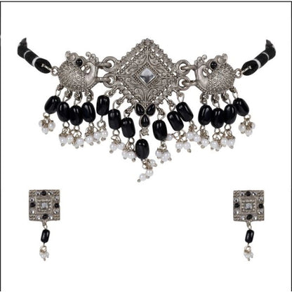 Women's Rose Gold Plated Alloy Necklace & Earings Set (Silver)