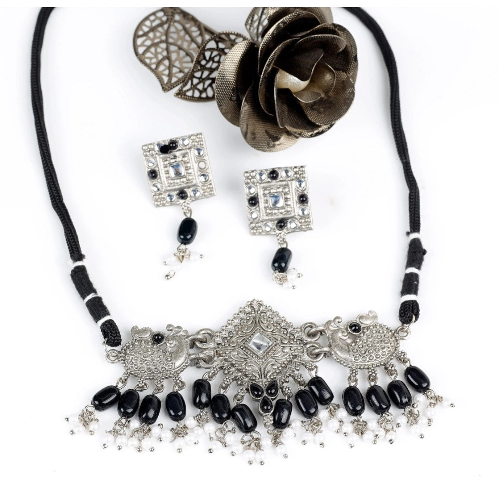 Women's Rose Gold Plated Alloy Necklace & Earings Set (Silver)