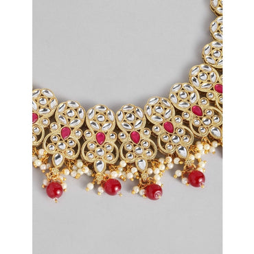 Women's Rose Gold Plated Alloy Necklace & Earings Set (Red)