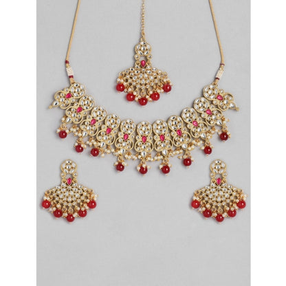 Women's Rose Gold Plated Alloy Necklace & Earings Set (Red)