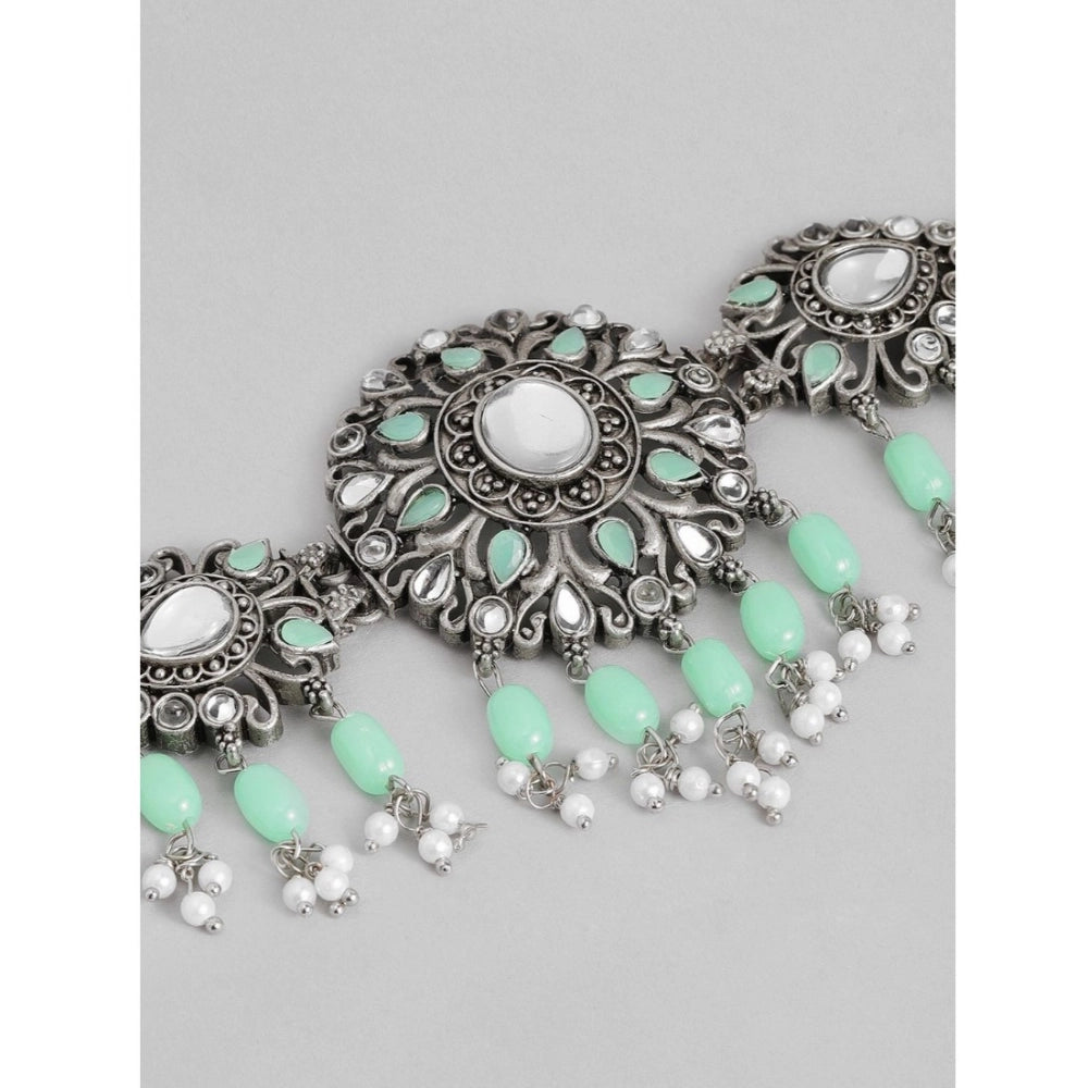 Women's Rose Gold Plated Alloy Necklace & Earings Set (Light Green)