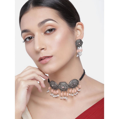 Women's Rose Gold Plated Alloy Necklace & Earings Set (Orange)