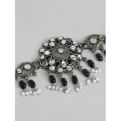 Women's Rose Gold Plated Alloy Necklace & Earings Set (Black)