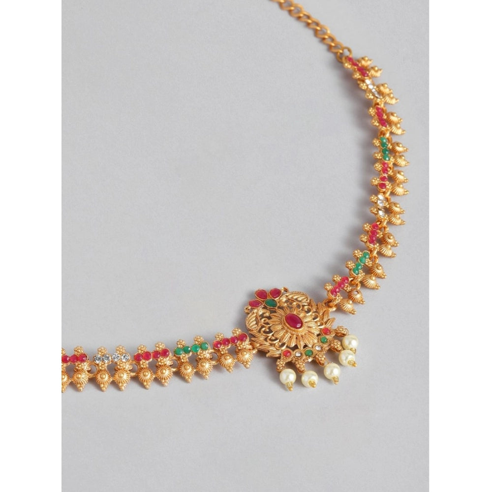 Women's Rose Gold Plated Alloy Hip Belt Kamarband (Red & Green)