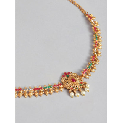 Women's Rose Gold Plated Alloy Hip Belt Kamarband (Red & Green)