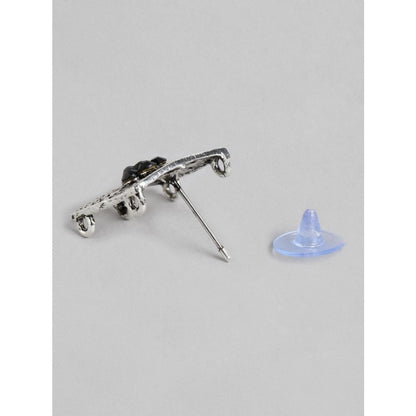 Women's Rose Gold Plated Alloy Necklace & Earings Set (Silver & Black)