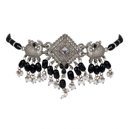 Women's Rose Gold Plated Alloy Necklace & Earings Set (Silver)