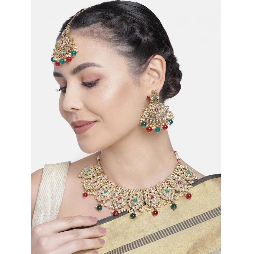 Women's Rose Gold Plated Alloy Necklace & Earings Set (Light Green)