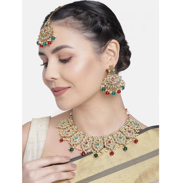 Women's Rose Gold Plated Alloy Necklace & Earings Set (Light Green)