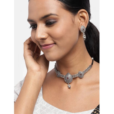 Women's Rose Gold Plated Alloy Necklace & Earings Set (Silver)