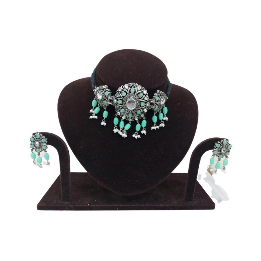 Women's Rose Gold Plated Alloy Necklace & Earings Set (Light Green)