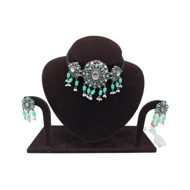 Women's Rose Gold Plated Alloy Necklace & Earings Set (Light Green)