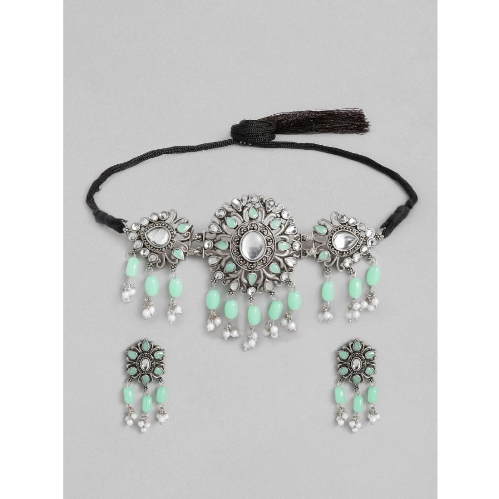 Women's Rose Gold Plated Alloy Necklace & Earings Set (Light Green)