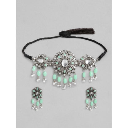 Women's Rose Gold Plated Alloy Necklace & Earings Set (Light Green)