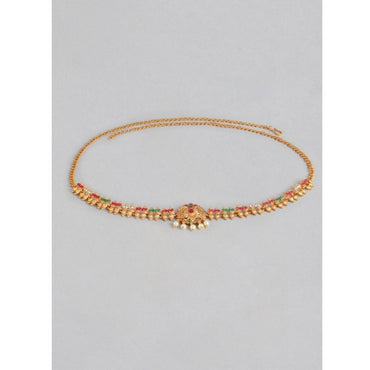 Women's Rose Gold Plated Alloy Hip Belt Kamarband (Red & Green)