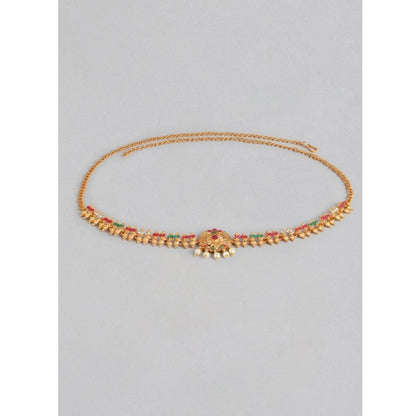 Women's Rose Gold Plated Alloy Hip Belt Kamarband (Red & Green)