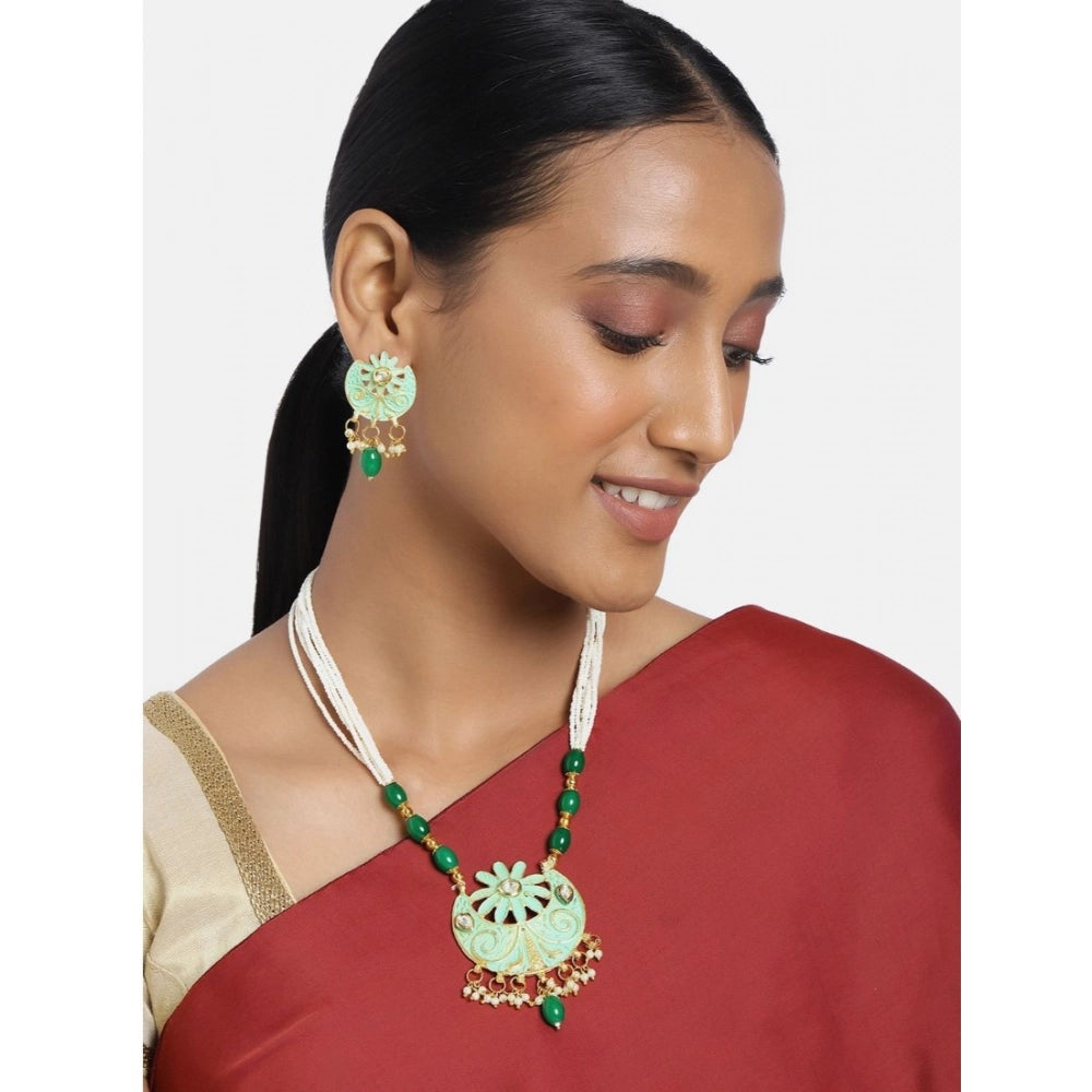 Women's Rose Gold Plated Alloy Necklace & Earings Set (Green)