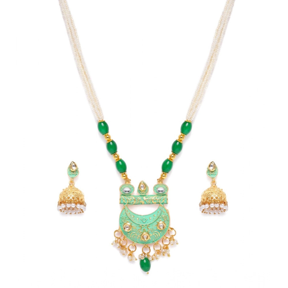 Women's Rose Gold Plated Alloy Necklace & Earings Set (Green)