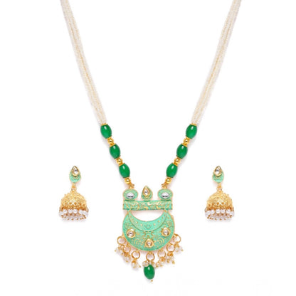 Women's Rose Gold Plated Alloy Necklace & Earings Set (Green)