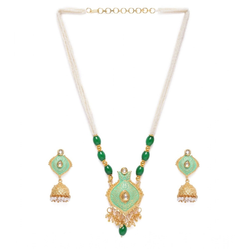 Women's Rose Gold Plated Alloy Necklace & Earings Set (Green)
