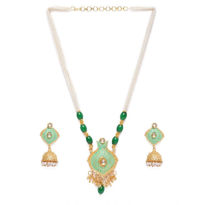 Women's Rose Gold Plated Alloy Necklace & Earings Set (Green)