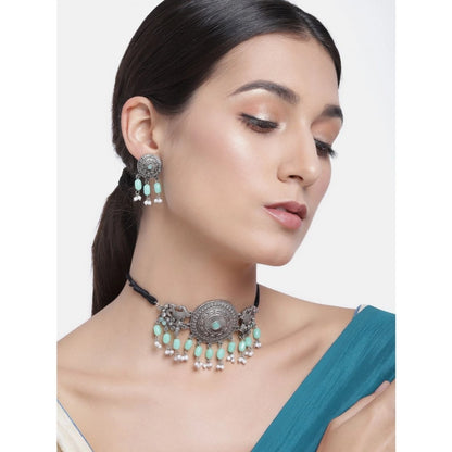 Women's Rose Gold Plated Alloy Necklace & Earings Set (Light Green)