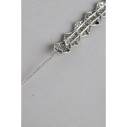 Women's Rose Gold Plated Alloy Choker (Silver & Black)