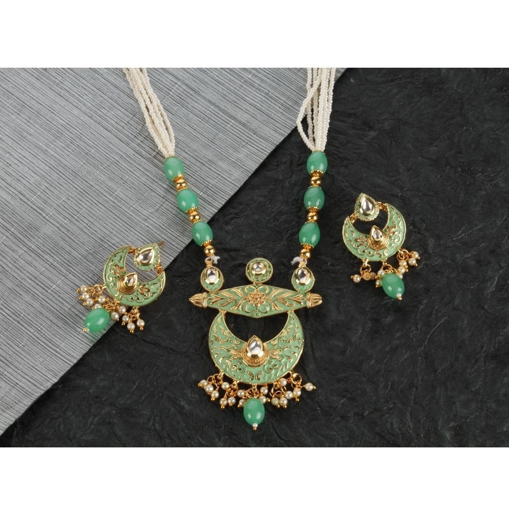 Women's Rose Gold Plated Alloy Necklace & Earings Set (Green)
