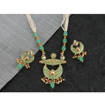 Women's Rose Gold Plated Alloy Necklace & Earings Set (Green)