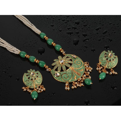Women's Rose Gold Plated Alloy Necklace & Earings Set (Green)
