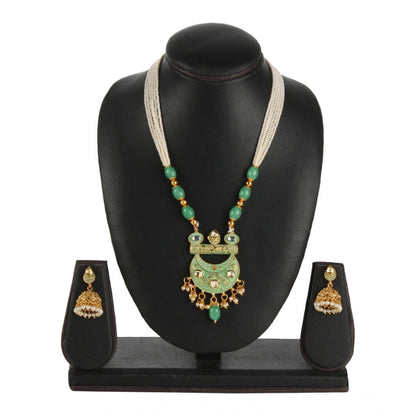 Women's Rose Gold Plated Alloy Necklace & Earings Set (Green)