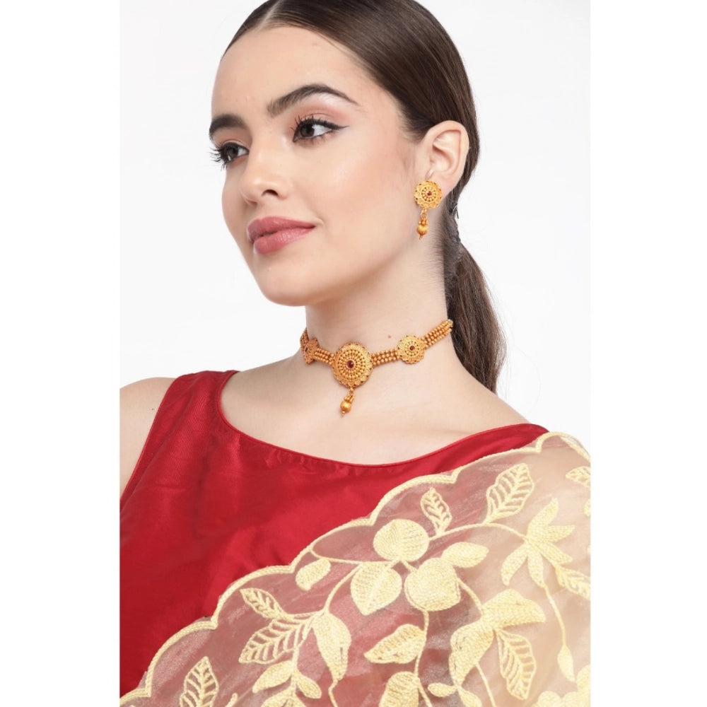 Women's Rose Gold Plated Alloy Necklace & Earings Set (Gold)