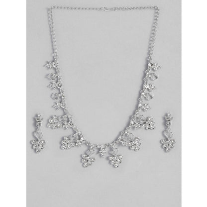 Women's Rose Gold Plated Brass Necklace & Earings Set (Silver)