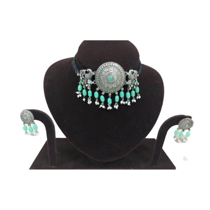 Women's Rose Gold Plated Alloy Necklace & Earings Set (Light Green)