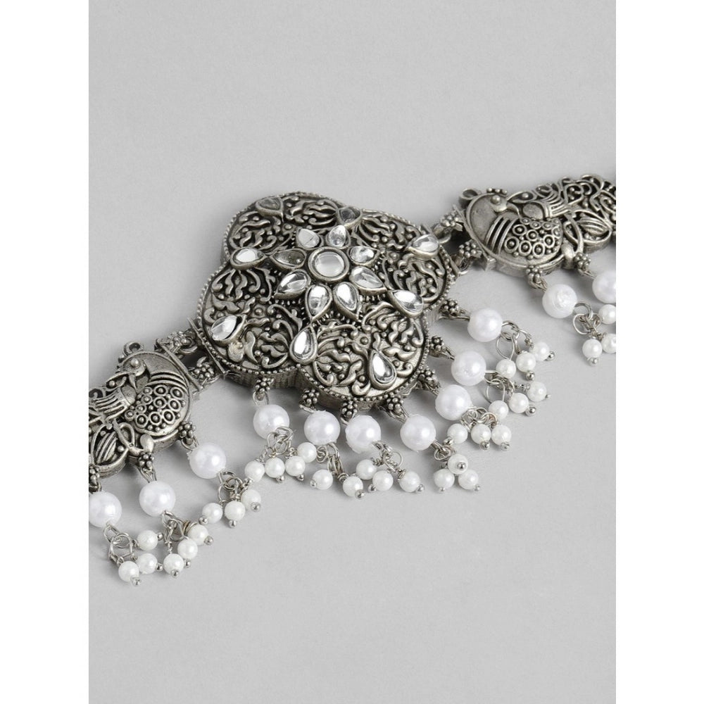 Women's Rose Gold Plated Alloy Necklace & Earings Set (Silver & White)