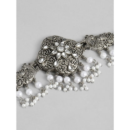 Women's Rose Gold Plated Alloy Necklace & Earings Set (Silver & White)