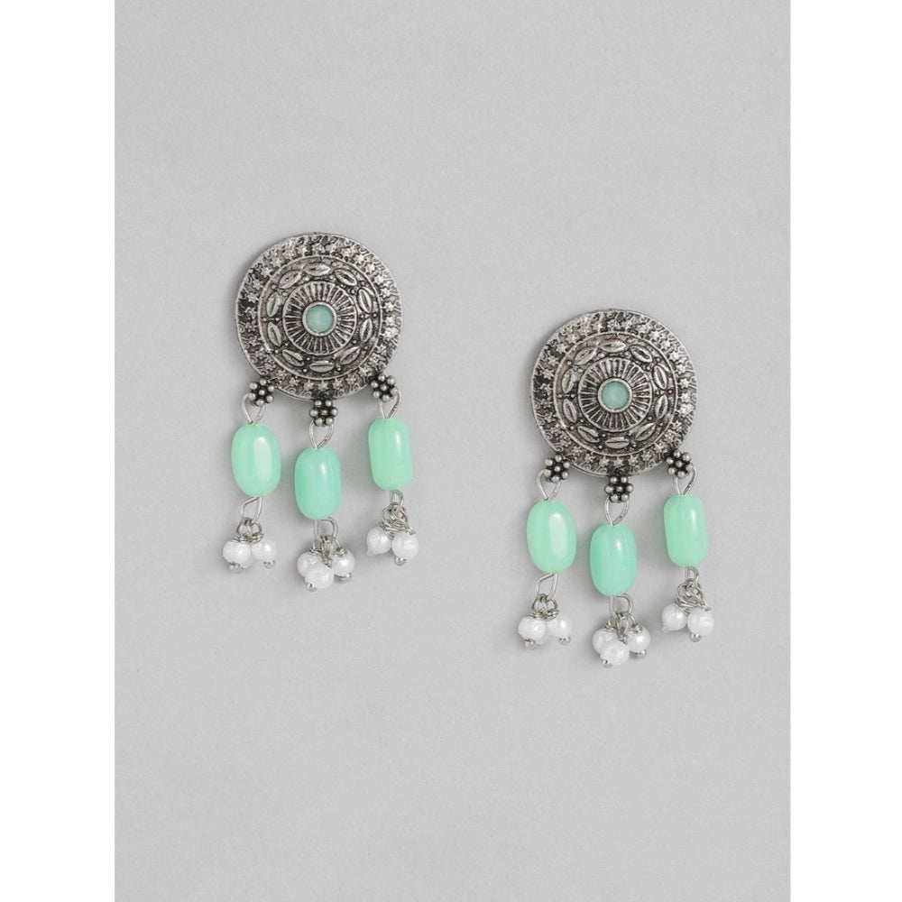 Women's Rose Gold Plated Alloy Necklace & Earings Set (Light Green)