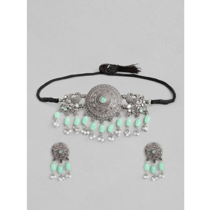 Women's Rose Gold Plated Alloy Necklace & Earings Set (Light Green)