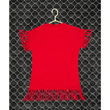 Girl's Casual Short Sleeve Printed Cotton T-Shirt (Red)