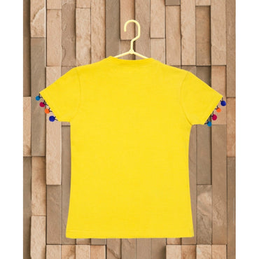 Girl's Casual Short Sleeve Printed Cotton T-Shirt (Yellow)